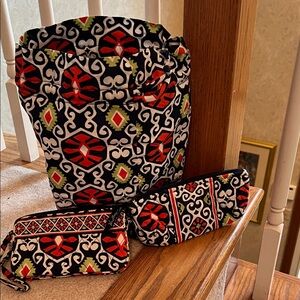 Vera Bradley 3pc set - Blue, Orange, Green and white Patterned Bag Set